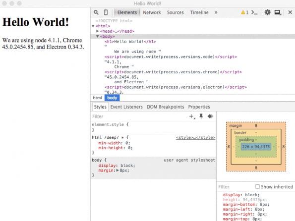 Die erstellte Hello-World-Electron-App (Screenshot: Electron)