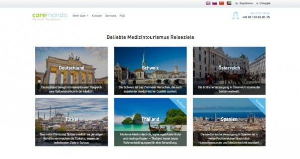 Startup-News: Medizintourismus-Plattform Caremondo erhält Gelder von Holtzbrinck. (Screenshot: Caremondo)