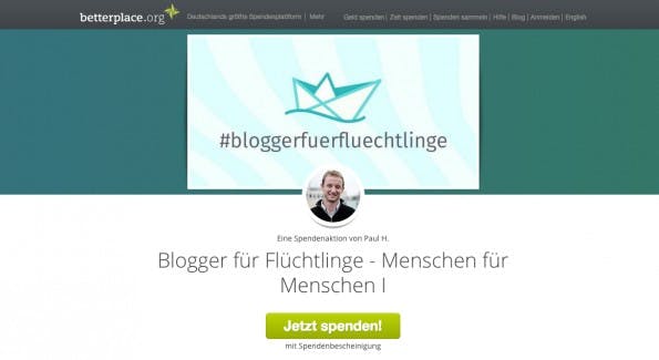 Warum nicht mal Geld spenden statt unnütze Giveaways zu kaufen? Zum Beispiel für Flüchtlinge (Screenshot: Betterplace.org)