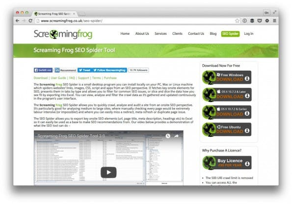 Für fortgeschrittene Nutzer ein Must-have: der Screaming Frog. (Screenshot: t3n)