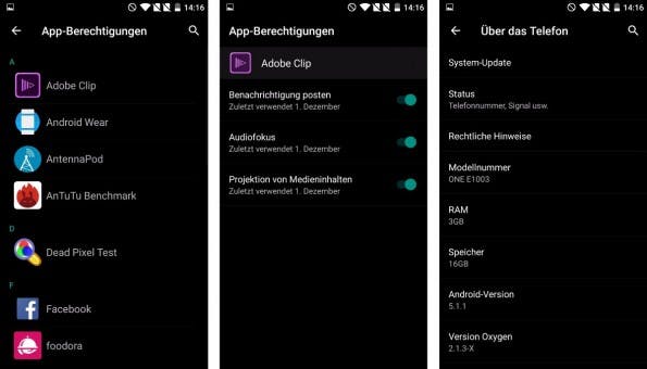 OnePlus X: Oxygen OS basiert auf Android 5.1, besitzt aber schon App-Berechtigungen – ein Marshmallow-Feature. (Screenshots: t3n)