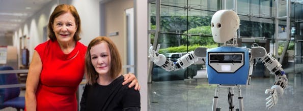 Der humanoide Roboter Nadine und seine Schöpferin. (Foto: NTU)