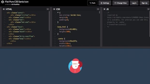 Nicht nur für Wordpress-Nutzer interessant: Ein Weihnachtsmann aus purem CSS. (Screenshot: Codepen)