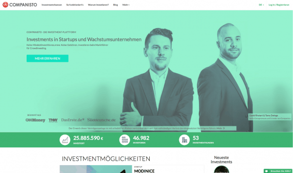 Schon ab fünf Euro steigt man bei Companisto in vielversprechende Jungfirmen als Investor ein. (Screenshot: t3n)