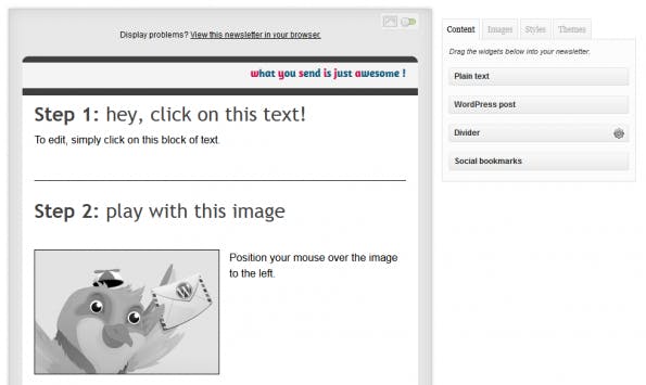 Ein Blick auf den Newsletter-Editor von MailPoet. (Screenshot: WordPress.org)