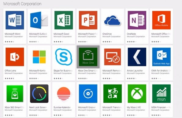 Microsoft-Apps im Play Store. (Screenshot: Google, t3n)