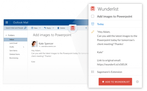 So sieht die Wunderlist-Integration in Outlook aus. (Screenshot: Wunderlist)