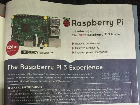 Ausschnitt aus der Anzeige für den Raspberry Pi 3 im MagPi-Magazin. (Bild: skelinton/Reddit)