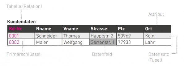 Aufbau und Beschreibung einer relationalen Datenbank.