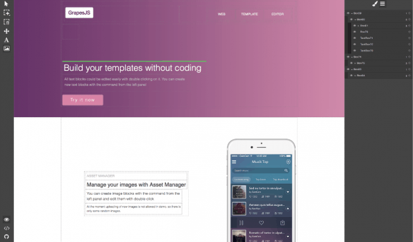 So sieht GrapeJS im Browser aus. (Screenshot: t3n)
