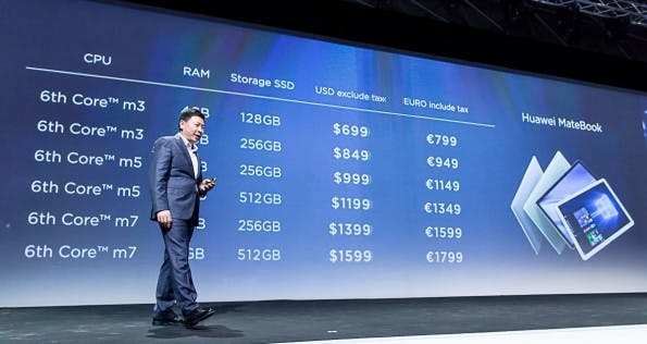 Huawei-CEO Richard Yu kündigt Modell-Varianten und Preise des MateBook an. (Foto: Huawei)