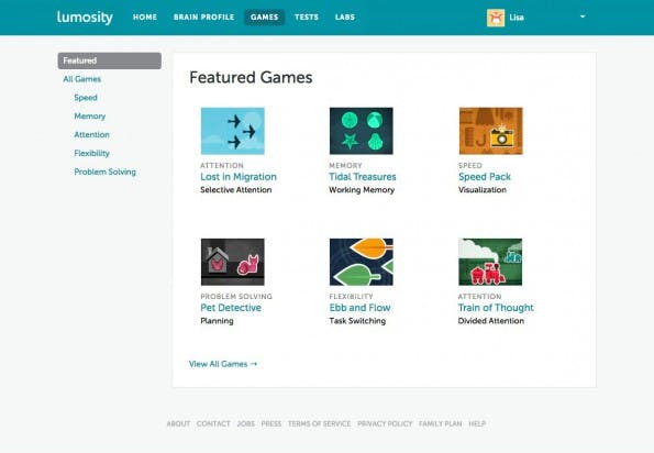 Startups für leistungsfähigere Gehirne: Lumosity bietet Games an. (Screenshot: Lumosity)