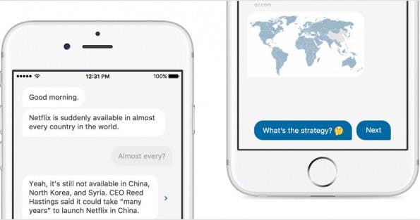 Quartz erinnert vom Aufbau her nicht an eine klassische Nachrichten-App sondern eher an einen Messenger. (Grafik: Quartz)