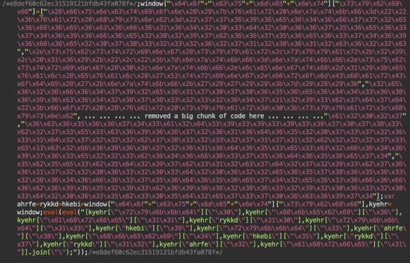WordPress: So sieht der verschlüsselte Schadcode aus. (Screenshot: Sucuri)