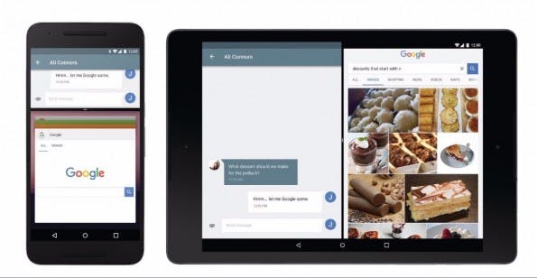 Mit Android 7.0 „N“ hält der Multi-Window-Modus sowohl auf Tablets als auch auf Smartphones Einzug. (Bild: Google)