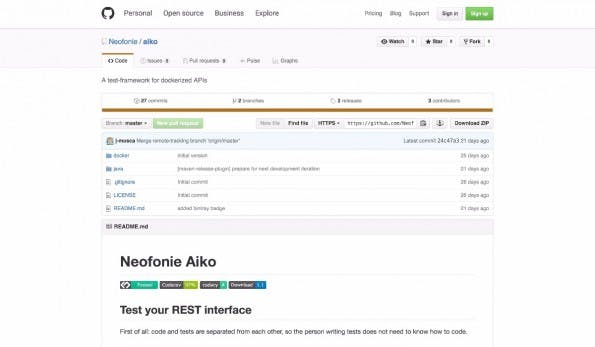 Neofonie testet seine REST-APIs mit dem eigens entwickelten Open-Source-Framework Aiko. (Screenshot: GitHub)