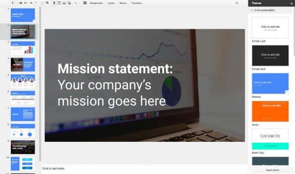 Google-Präsentationen hilft Startup-Gründern jetzt bei der Erstellung ihres Pitchdecks. (Screenshot: Google)