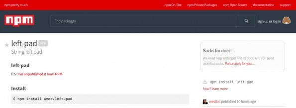 Paketmanager: left-pad wurde von NPM zwischenzeitlich in Version 0.0.3 republiziert. (Screenshot: npmjs.com)