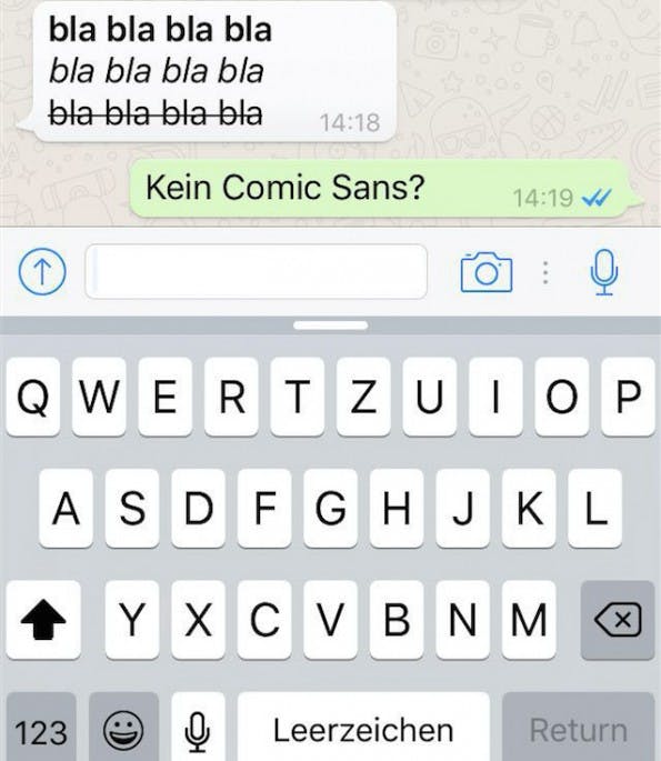 Fette Funktion: WhatsApp kommt mit neuem Killer-Feature an den Start: Fett, Kursiv, Durchgestrichen. (Screenshot: t3n.de)