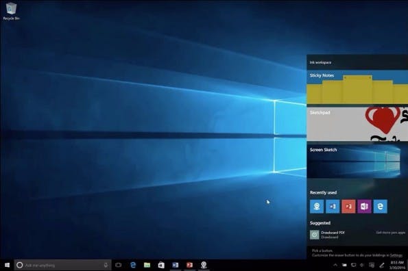 Das Windows 10 „Anniversary Update“ hat den sogenannten Ink Workspace im Schlepptau. (Screenshot: Microsoft=