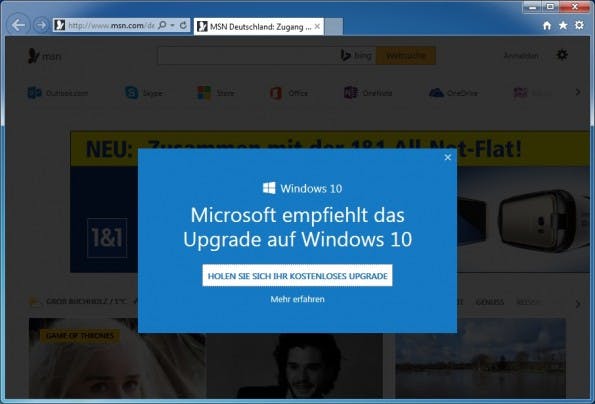 Microsoft beweist mit seiner eingeschmuggelten Windows-10-Werbung kein gutes Händchen. (Screenshot: heise)