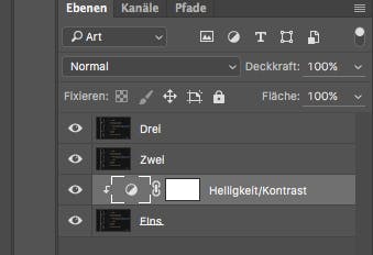 Im Bild ist gut zu sehen, das sich der Ebeneneffekt nur auf die Ebene1 bezieht. (Screenshot: Adobe Photoshop)