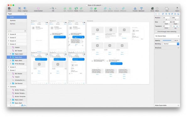 Mit diesem kostenlosen UI-Kit könnt ihr euren Bot für den Facebook-Messenger in Stene setzen. (Screenshot: Sketch)