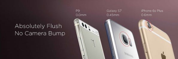 Huawei hebt die fehlende Kamerabeule bei seinem P9 hervor. (Bild: Hauwei)