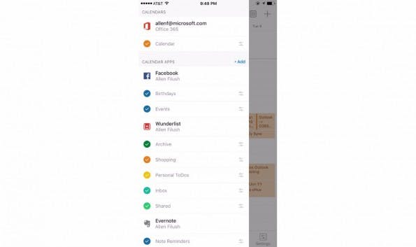 Outlook-App mit Evernote-, Wunderlist- und Facebook-Integration. (Screenshot: Microsoft)