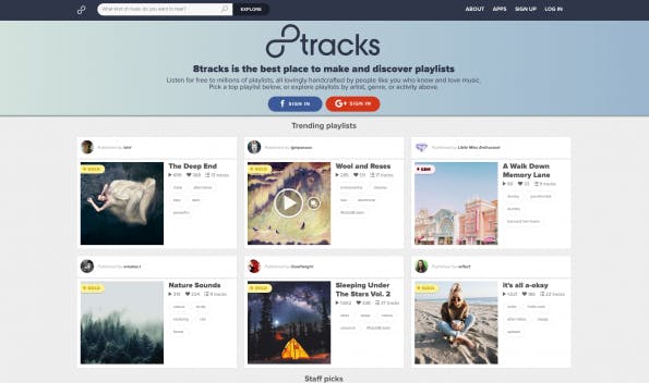 8tracks ist ein kostenloses Internetradio, das auch Playlisten für produktives Arbeiten bietet. (Screenshot: t3n)