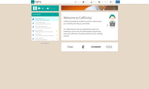 Wir lieben sie, die Kaffeehaus-Atmosphäre. Sie soll die kreativen Säfte so richtig in Wallung bringen. Coffitivity bietet die richtigen Sounds dafür. (Screenshot: Coffitivity)