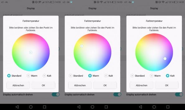 Per Farbtemperatur-Regler lässt sich das Display des Huawei P9 farblich stufenlos anpassen. (Screenshots: t3n)