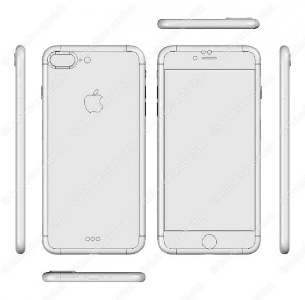 Diese Skizze soll das iPhone 7 Plus von allen Seiten zeigen – inklusive Dual-Kamera. (Bild: Onleaks)