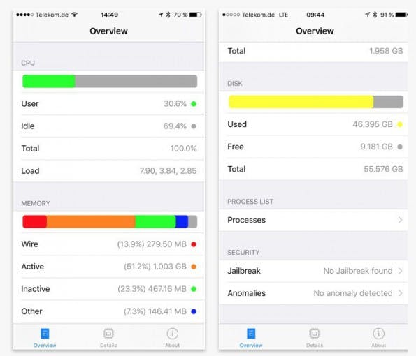 iPhone-App „System and Security Info“ erkennt Jailbreak. (Screenshot: iTunes/SektionEins)