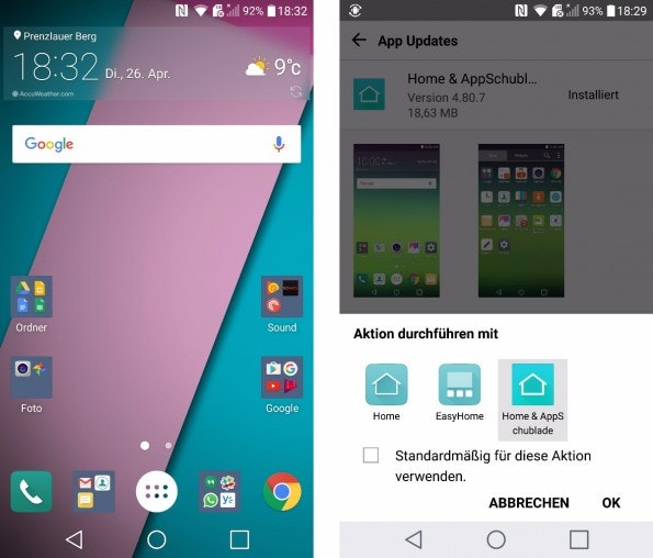 ... nach Kritik hat LG ein Update veröffentlicht und eine „App-Schublade“ nachgereicht. (Screenshot: t3n)