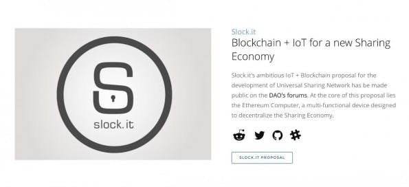 Das deutsche Startup slock.it gehört zu den Pionieren auf The DAO. (Screenshot: The DAO)