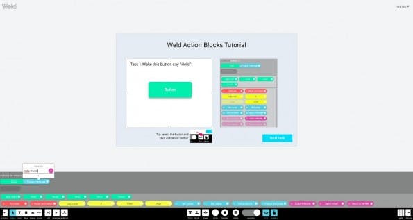 Drag & Drop: Dank der Action Blocks klickt ihr euch eure Web-App ganz einfach zusammen. (Screenshot: Weld)