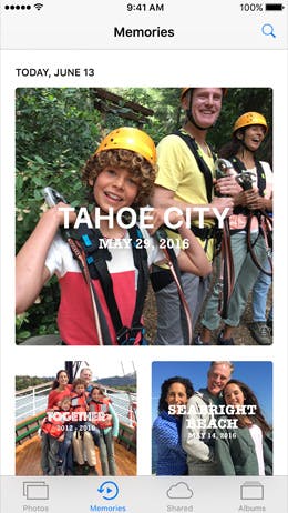 Die Fotos App unter iOS 10 erstellt automatische „Memories“ – Zusammenfassungen von Veranstaltungen und Reisen. (Bild: Apple.com)