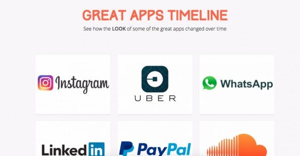 Apps über die Jahre: „Great Apps Timeline“ zeigt euch, wie sich einige bekannte Apps verändert haben. (Screenshot: greatappstimeline.xyz)