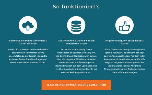 Bonify: Kostenlos die eigene Bonität abfragen. (Screenshot: bonify.de)