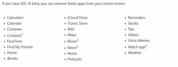 Folgende Apps könnt ihr unter iOS 10 entfernen – und zwar schon ab der Beta-Version. (Screenshot: Apple)