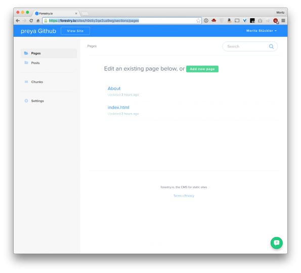 Forestry.io bietet alle Funktionen eines normalen CMS a la Wordpress. (Screenshot: forestry.io)