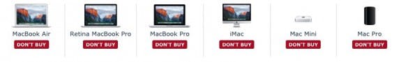 Zurzeit gilt fast für alle Mac-Modelle: „Wartet besser mit dem Kauf.“ (Screenshot: Macrumors)