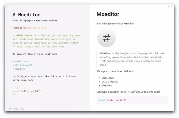 Moeditor: Der quelloffene Markdown-Editor basiert auf dem Electron-Framework. (Screenshot: Moeditor)