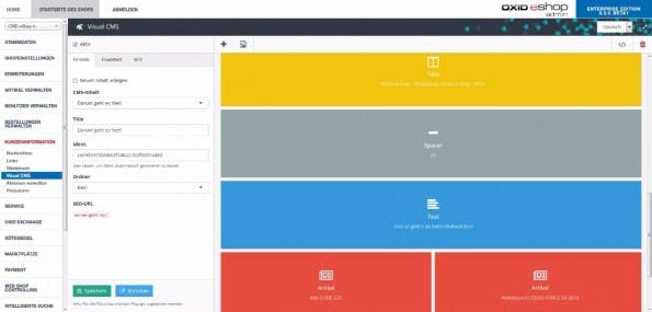 Im Oxid-5-3-Backend können Elemente per Drag-and-Drop verschoben werden. (Bild: Oxid)