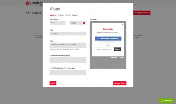 Userball soll die Erstellung einer Empfehlungsmarketing-Kampagne so einfach wie möglich machen. (Screenshot: Userball)