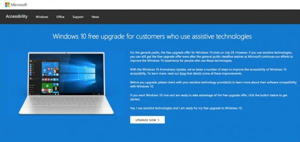 Windows-10-Upgrade: Microsoft öffnet Hintertür für Gratis-Update. (Screenshot: t3n.de/Microsoft)