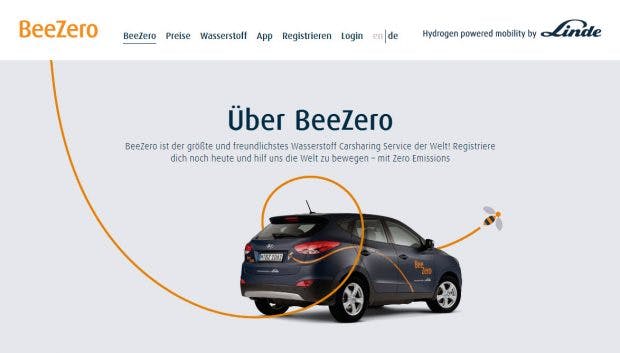 BeeZero: Wasserstoff-Carsharing von Linde. (Screenshot: t3n)