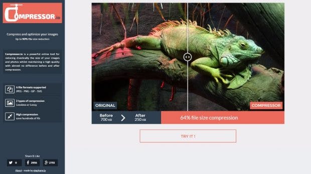Compressor.io: Schneller Kompressor für verschiedene Formate. (Screenshot: t3n)