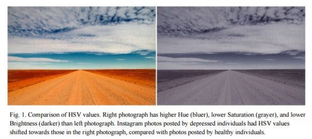 Forscher haben einen Algorithmus entwickelt, der Depressionen anhand von Instagram-Fotos erkennt. (Grafik: Andrew G. Reece, Christopher M. Danforth)
